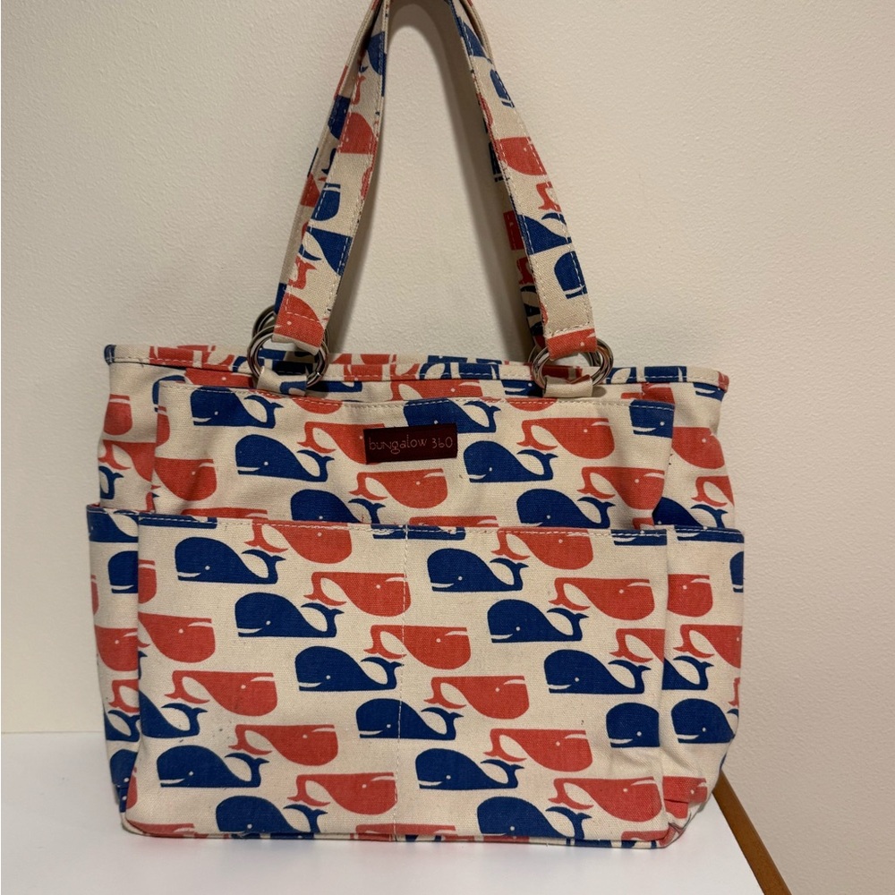 Bungalow 360 Red and Blue Whale Tote Bag
